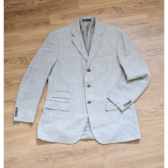 VTG Polo Ralph Lauren Blazer size 44L Tweed Flax Silk Jacket Made in Italy - Picture 1 of 16